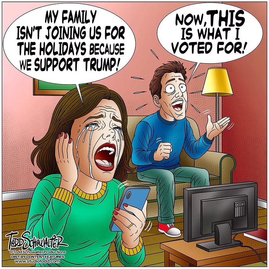Holiday editorial cartoon by Todd Schowalter on political disagreements dividing families